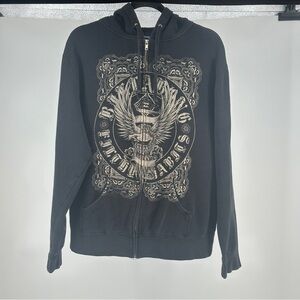 Men’s XL Billabong Affliction Style Y2K‎ Black Gray Hoodie Gothic Emo Streetwear